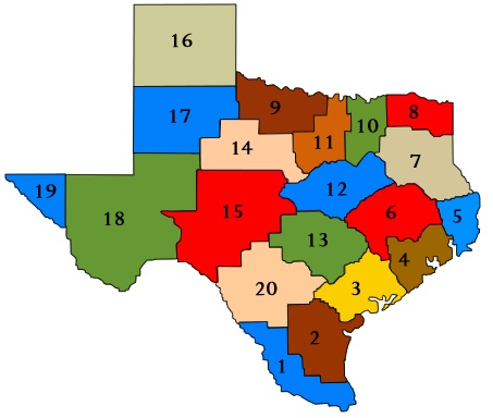 Map of Texas showing ESC regions